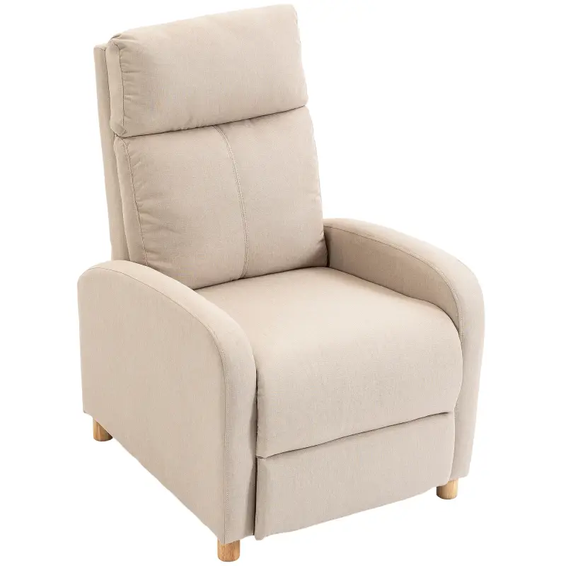 Sillón Reclinable Manual hasta 135° Tapizado en Lino Reposapiés Muelles Ensacados Respaldo Alto y Patas de Madera Beige Sillón Reclinable Manual hasta 135° Tapizado en Lino Reposapiés Muelles Ensacados Respaldo Alto y Patas de Madera Beige