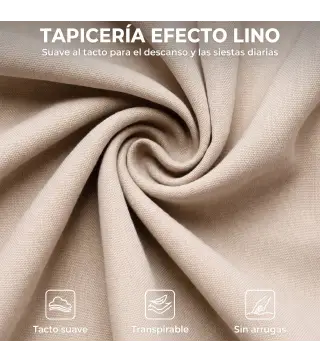 Sillón Reclinable Manual hasta 135° Tapizado en Lino Reposapiés Muelles Ensacados Respaldo Alto y Patas de Madera Beige