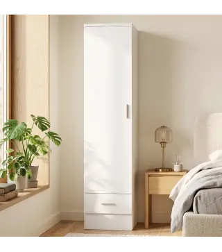 Armario Dormitorio Moderno Armario Ropero con Barra para Colgar Cajón Estante Superior 40x52x170 cm Blanco