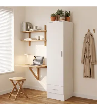 Armario Dormitorio Moderno Armario Ropero con Barra para Colgar Cajón Estante Superior 40x52x170 cm Blanco