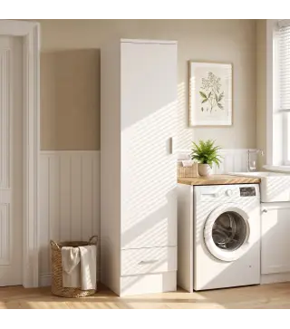 Armario Dormitorio Moderno Armario Ropero con Barra para Colgar Cajón Estante Superior 40x52x170 cm Blanco