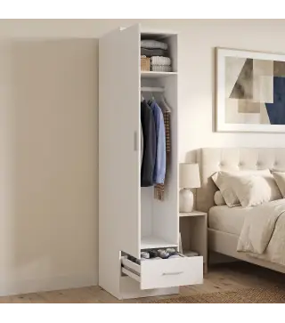 Armario Dormitorio Moderno Armario Ropero con Barra para Colgar Cajón Estante Superior 40x52x170 cm Blanco