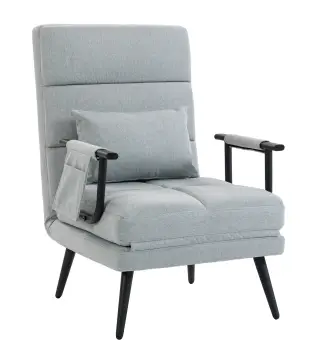Sillón Cama Plegable 3 en 1 Tapizado en Lino Respaldo Ajustable Almohada con Funda Lavable 67x73x96 cm Gris Claro