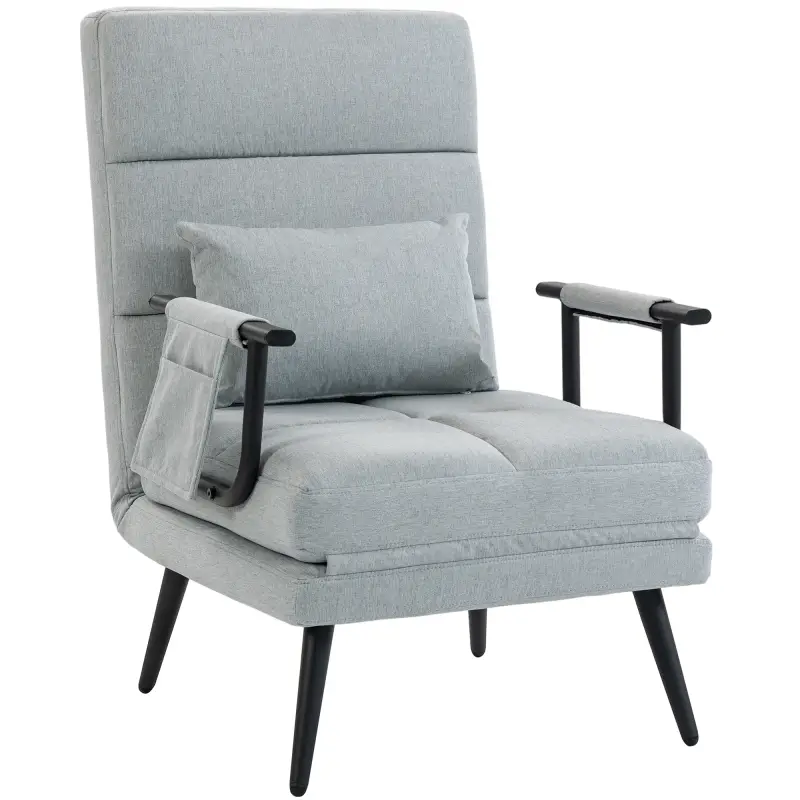 Sillón Cama Plegable 3 en 1 Tapizado en Lino Respaldo Ajustable Almohada con Funda Lavable 67x73x96 cm Gris Claro Sillón Cama Plegable 3 en 1 Tapizado en Lino Respaldo Ajustable Almohada con Funda Lavable 67x73x96 cm Gris Claro