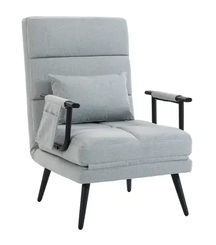 Sillón Cama Plegable 3 en 1 Tapizado en Lino Respaldo Ajustable Almohada con Funda Lavable 67x73x96 cm Gris Claro