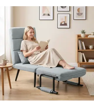 Sillón Cama Plegable 3 en 1 Tapizado en Lino Respaldo Ajustable Almohada con Funda Lavable 67x73x96 cm Gris Claro