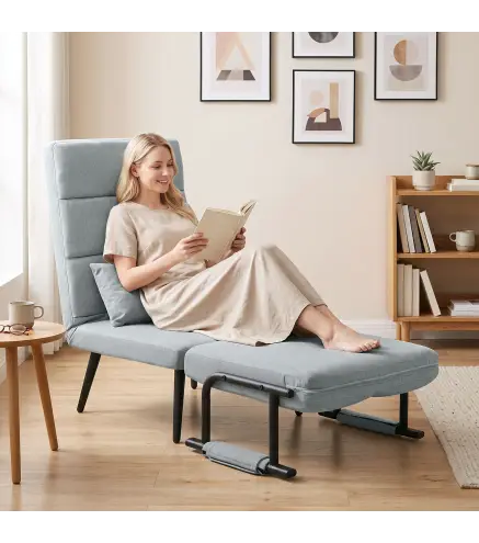 Sillón Cama Plegable 3 en 1 Tapizado en Lino Respaldo Ajustable Almohada con Funda Lavable 67x73x96 cm Gris Claro