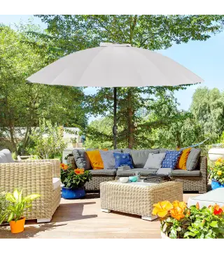 Sombrilla de Jardín Ø250x240 cm con Manivela Parasol con Ángulo Inclinable con 18 Varillas para Exterior Gris Claro