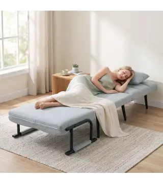 Sillón Cama Plegable 3 en 1 Tapizado en Lino Respaldo Ajustable Almohada con Funda Lavable 67x73x96 cm Gris Claro