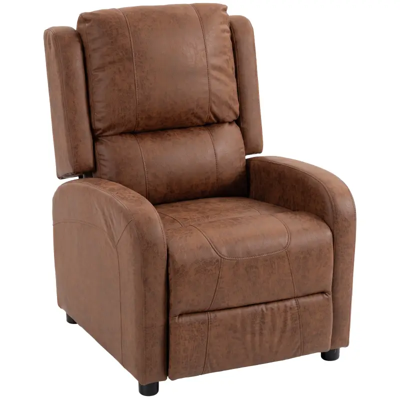 Sillón Relax Reclinable Manual Tapizado en Cuero Sintético Instalación Rápida Reposapiés Acolchado Grueso Marrón Sillón Relax Reclinable Manual Tapizado en Cuero Sintético Instalación Rápida Reposapiés Acolchado Grueso Marrón