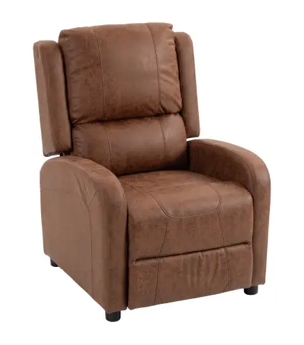 Sillón Relax Reclinable Manual Tapizado en Cuero Sintético Instalación Rápida Reposapiés Acolchado Grueso Marrón
