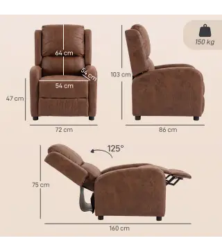 Sillón Relax Reclinable Manual Tapizado en Cuero Sintético Instalación Rápida Reposapiés Acolchado Grueso Marrón