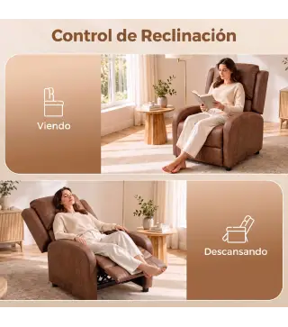 Sillón Relax Reclinable Manual Tapizado en Cuero Sintético Instalación Rápida Reposapiés Acolchado Grueso Marrón