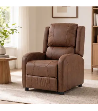 Sillón Relax Reclinable Manual Tapizado en Cuero Sintético Instalación Rápida Reposapiés Acolchado Grueso Marrón