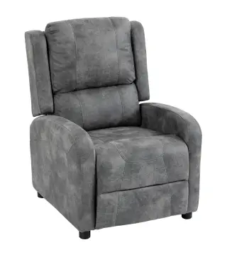 Sillón Relax Reclinable Manual Tapizado en Cuero Sintético Instalación Rápida Reposapiés Acolchado Grueso Gris