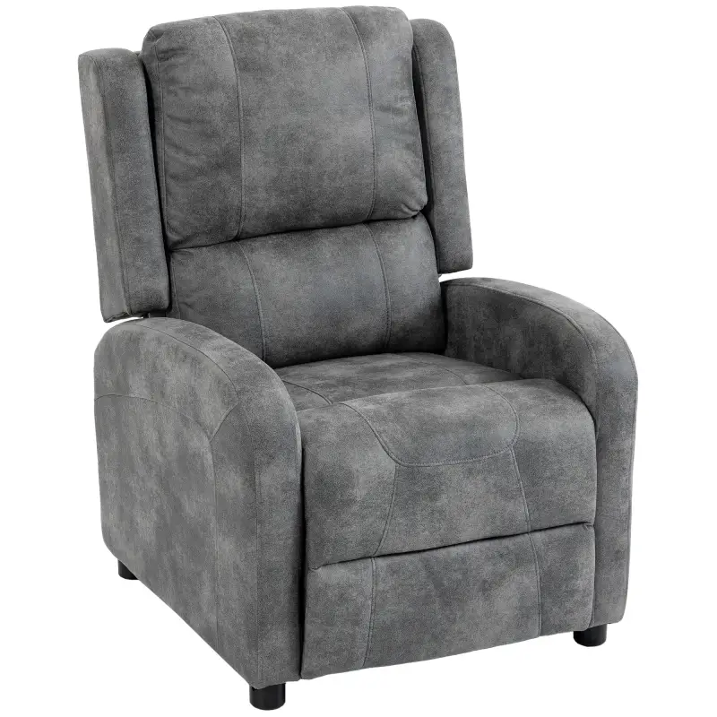 Sillón Relax Reclinable Manual Tapizado en Cuero Sintético Instalación Rápida Reposapiés Acolchado Grueso Gris