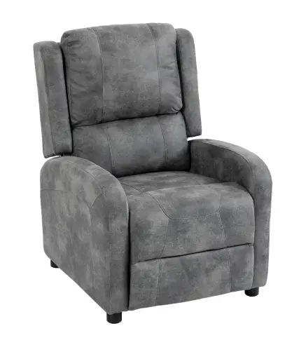 Sillón Relax Reclinable Manual Tapizado en Cuero Sintético Instalación Rápida Reposapiés Acolchado Grueso Gris