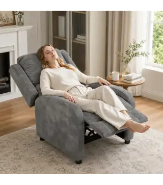Sillón Relax Reclinable Manual Tapizado en Cuero Sintético Instalación Rápida Reposapiés Acolchado Grueso Gris
