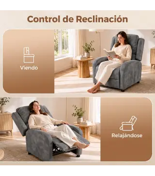 Sillón Relax Reclinable Manual Tapizado en Cuero Sintético Instalación Rápida Reposapiés Acolchado Grueso Gris