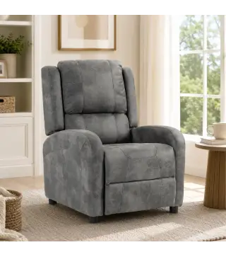 Sillón Relax Reclinable Manual Tapizado en Cuero Sintético Instalación Rápida Reposapiés Acolchado Grueso Gris