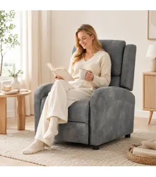 Sillón Relax Reclinable Manual Tapizado en Cuero Sintético Instalación Rápida Reposapiés Acolchado Grueso Gris