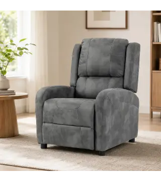 Sillón Relax Reclinable Manual Tapizado en Cuero Sintético Instalación Rápida Reposapiés Acolchado Grueso Gris