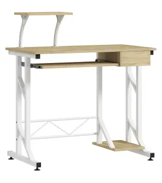 Mesa de Escritorio Mesa de Estudio con Bandeja de Teclado y Cajón Mesa de Ordenador para Despacho 90x50x100 cm Roble