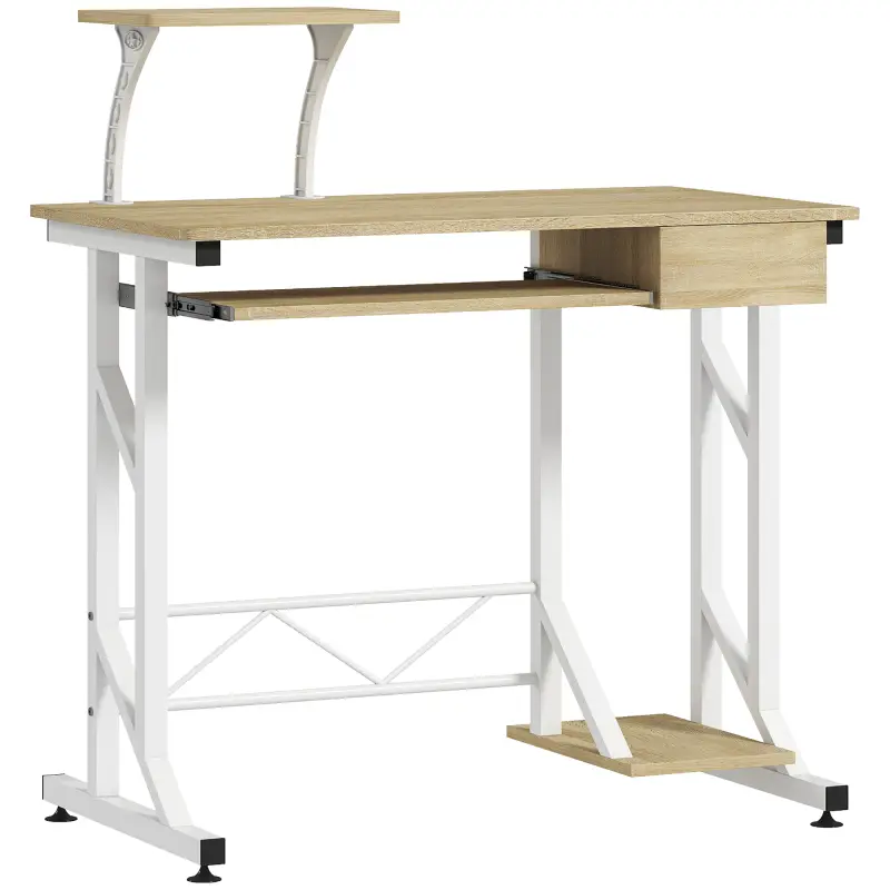 Mesa de Escritorio Mesa de Estudio con Bandeja de Teclado y Cajón Mesa de Ordenador para Despacho 90x50x100 cm Roble