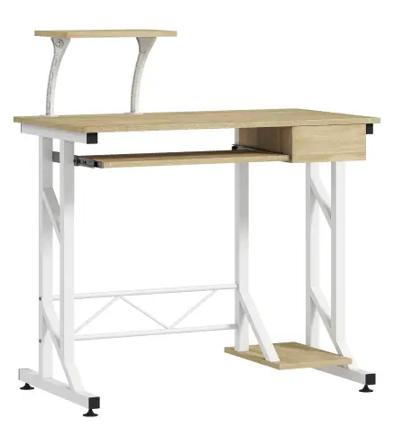 Mesa de Escritorio Mesa de Estudio con Bandeja de Teclado y Cajón Mesa de Ordenador para Despacho 90x50x100 cm Roble