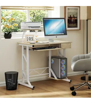 Mesa de Escritorio Mesa de Estudio con Bandeja de Teclado y Cajón Mesa de Ordenador para Despacho 90x50x100 cm Roble