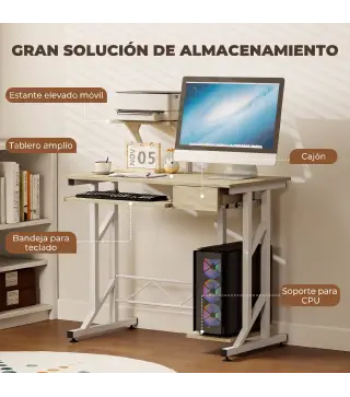 Mesa de Escritorio Mesa de Estudio con Bandeja de Teclado y Cajón Mesa de Ordenador para Despacho 90x50x100 cm Roble