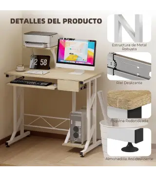 Mesa de Escritorio Mesa de Estudio con Bandeja de Teclado y Cajón Mesa de Ordenador para Despacho 90x50x100 cm Roble