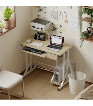 Mesa de Escritorio Mesa de Estudio con Bandeja de Teclado y Cajón Mesa de Ordenador para Despacho 90x50x100 cm Roble