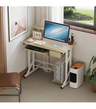 Mesa de Escritorio Mesa de Estudio con Bandeja de Teclado y Cajón Mesa de Ordenador para Despacho 90x50x100 cm Roble