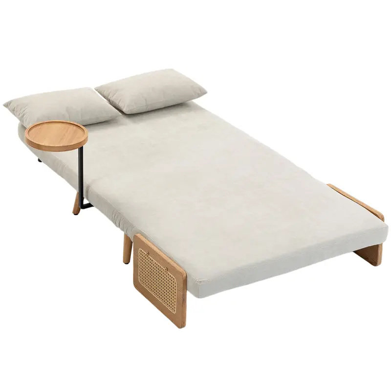 Sofá Cama 2 Plazas Convertible 3 en 1 Tapizado en Chenilla con Respaldo Ajustable Mesa Lateral 2 Almohadas Blanco Crema Sofá Cama 2 Plazas Convertible 3 en 1 Tapizado en Chenilla con Respaldo Ajustable Mesa Lateral 2 Almohadas Blanco Crema