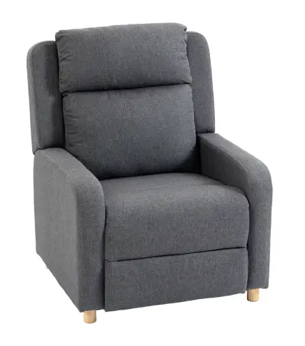 Sillón Relax Reclinable Manual Tapizado en Lino Instalación Rápida Reposapiés Acolchado Grueso y Patas de Madera Gris