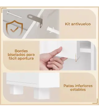 Armario Alto de Baño Mueble de Baño Estrecho Alto Brillo con Cajón Compartimento Abierto y Estantes Ajustables Blanco