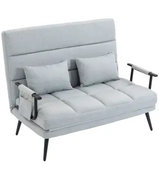 Sofá Cama 2 Plazas Convertible 3 en 1 Tapizado en Lino con Respaldo Ajustable Click-Clack Gris Claro