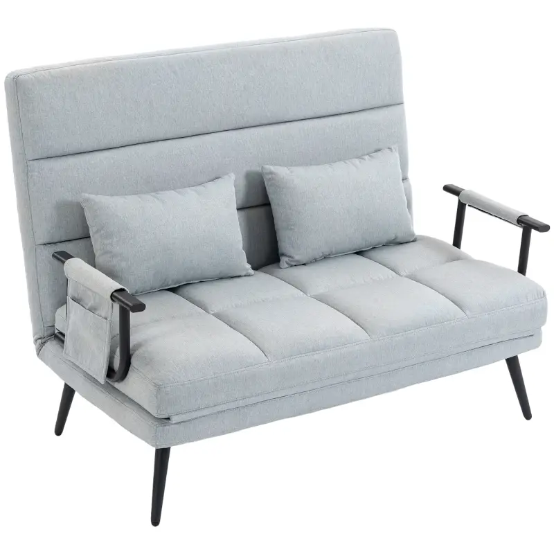 Sofá Cama 2 Plazas Convertible 3 en 1 Tapizado en Lino con Respaldo Ajustable Click-Clack Gris Claro Sofá Cama 2 Plazas Convertible 3 en 1 Tapizado en Lino con Respaldo Ajustable Click-Clack Gris Claro