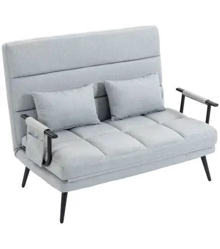 Sofá Cama 2 Plazas Convertible 3 en 1 Tapizado en Lino con Respaldo Ajustable Click-Clack Gris Claro