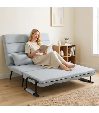 Sofá Cama 2 Plazas Convertible 3 en 1 Tapizado en Lino con Respaldo Ajustable Click-Clack Gris Claro