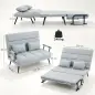 Sofá Cama 2 Plazas Convertible 3 en 1 Tapizado en Lino con Respaldo Ajustable Click-Clack Gris Claro Sofá Cama 2 Plazas Convertible 3 en 1 Tapizado en Lino con Respaldo Ajustable Click-Clack Gris Claro
