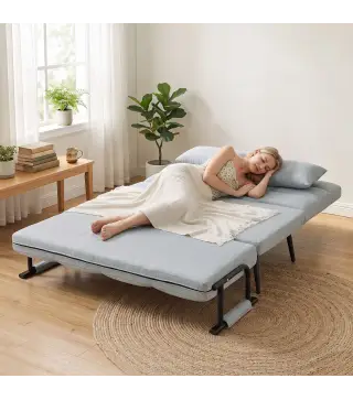 Sofá Cama 2 Plazas Convertible 3 en 1 Tapizado en Lino con Respaldo Ajustable Click-Clack Gris Claro