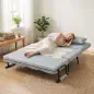 Sofá Cama 2 Plazas Convertible 3 en 1 Tapizado en Lino con Respaldo Ajustable Click-Clack Gris Claro Sofá Cama 2 Plazas Convertible 3 en 1 Tapizado en Lino con Respaldo Ajustable Click-Clack Gris Claro