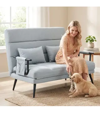 Sofá Cama 2 Plazas Convertible 3 en 1 Tapizado en Lino con Respaldo Ajustable Click-Clack Gris Claro