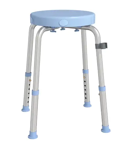 Taburete de Ducha Giratorio 360° Taburete Ducha con Marco de Aluminio y Altura Regulable en 5 Niveles Azul Claro