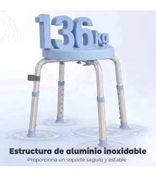 Taburete de Ducha Giratorio 360° Taburete Ducha con Marco de Aluminio y Altura Regulable en 5 Niveles Azul Claro