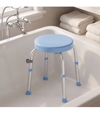 Taburete de Ducha Giratorio 360° Taburete Ducha con Marco de Aluminio y Altura Regulable en 5 Niveles Azul Claro