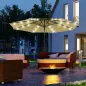 Parasol de Terraza Ø268x238 cm con 24 Luces LED Solar Mecanismo de Inclinación Manivela y Poste Desmontable Marrón