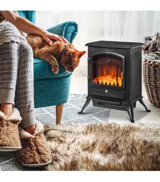 Chimenea Decorativa con Efecto de Llama Termostato y Protección contra Sobrecalentamiento 45x28x54 cm Negro